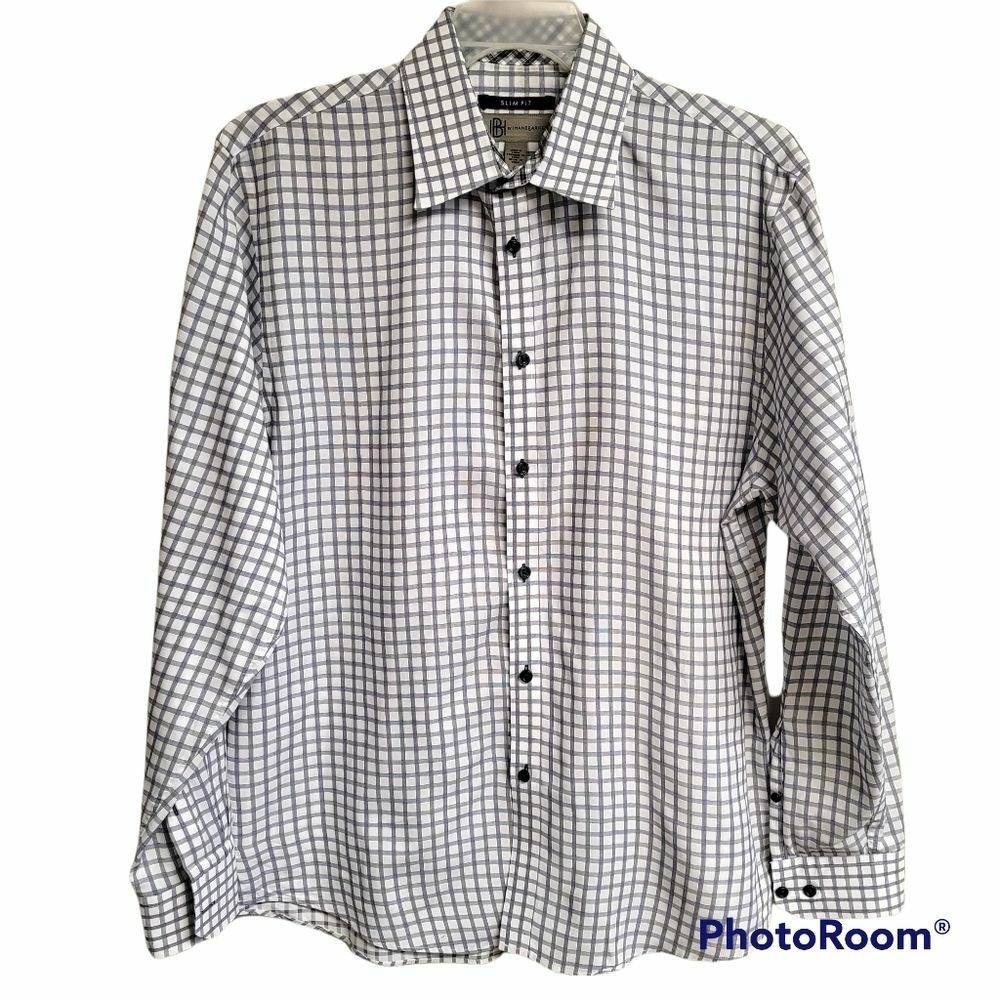 JBH By Jhane Barnes Slim Fit Check‎ Long Sleeve Button Down Collar Shirt Large